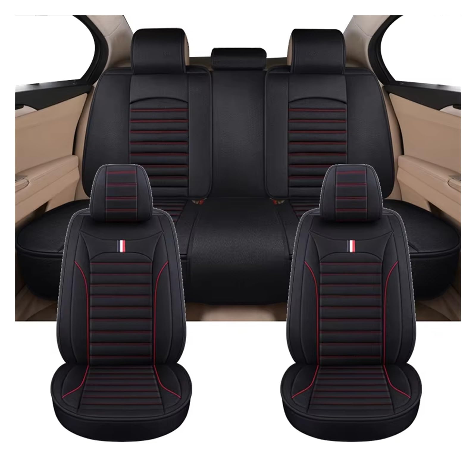 Autositzbezug Flachs-Autositzbezüge, Autositzschutz, Innendekoration, rutschfest, Atmungsaktiv, Autozubehör Sitzschoner Auto(Full Set-Black) von LPAKMGAGEL