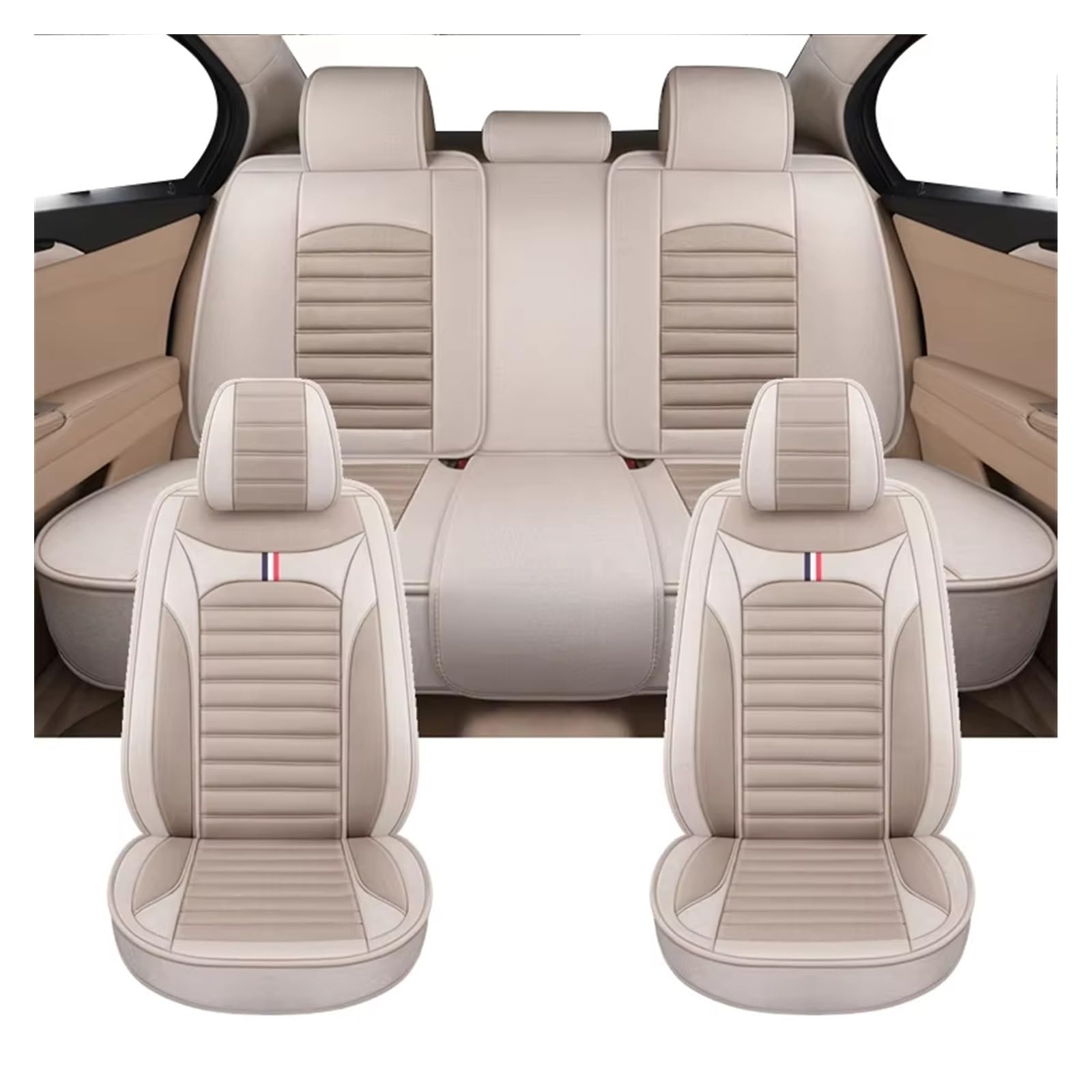 Autositzbezug Flachs-Autositzbezüge, Autositzschutz, Innendekoration, rutschfest, Atmungsaktiv, Autozubehör Sitzschoner Auto(Full Set-Khaki) von LPAKMGAGEL