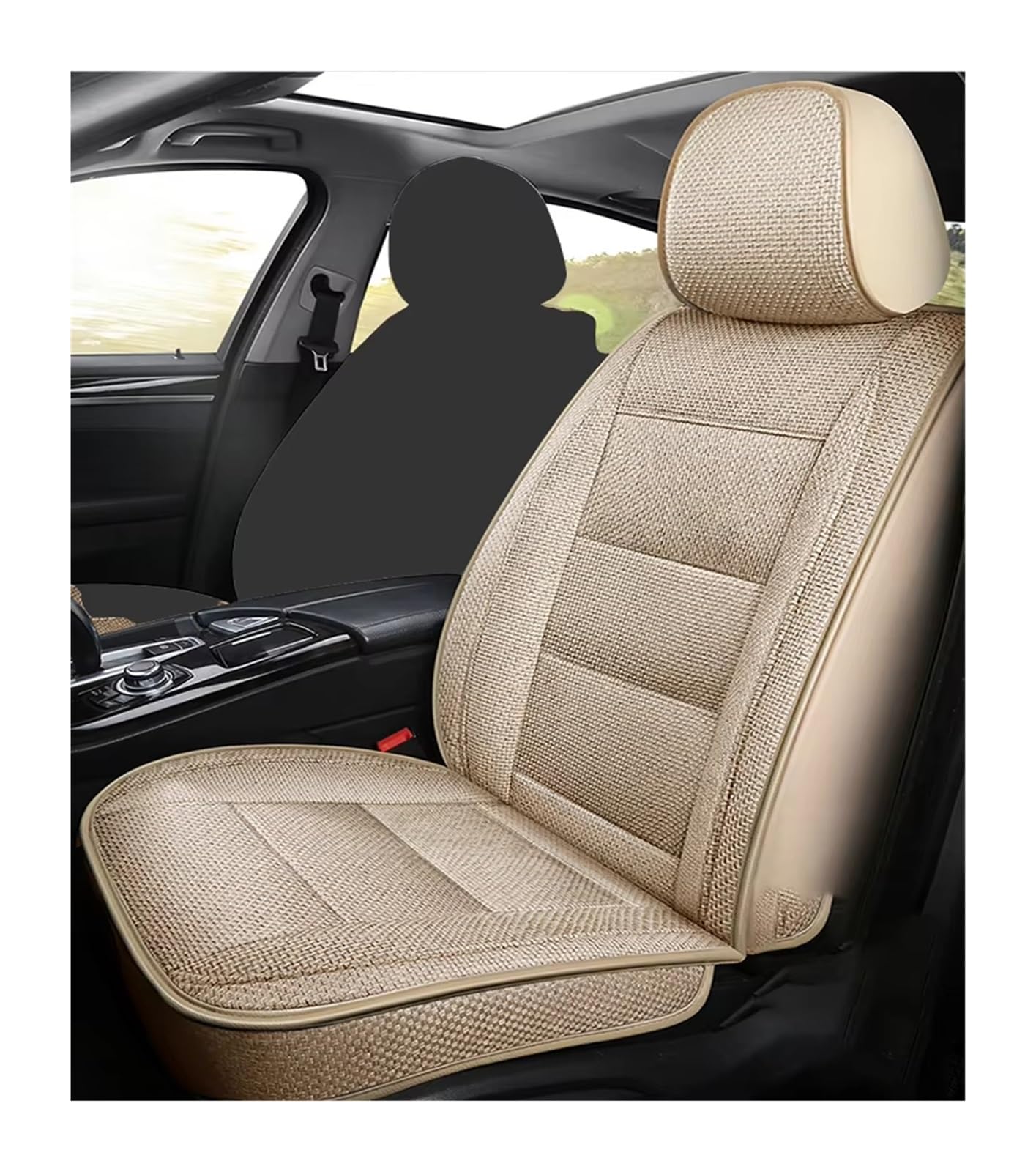 Autositzbezug Flachs-Autositzbezug Für Skoda Für Yeti, Kratzfest Und Staubdicht, Auto-Zubehör, Innenausstattung Sitzschoner Auto(1PCS -Beige) von LPAKMGAGEL