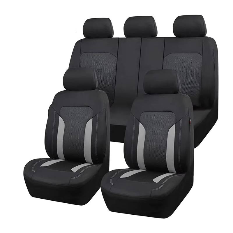 Autositzbezug Graue Mesh-Sitzbezüge Für Autos Mit 3 Reißverschlüssen, Rücksitz-Split-Airbag-kompatibel, Passend Für Die Meisten Autos Sitzschoner Auto(5 seat Set) von LPAKMGAGEL