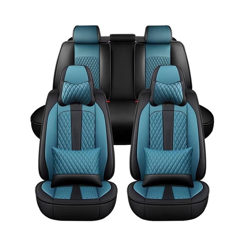 Autositzbezug Kompletter Satz Autositze Aus PU-Leder. 5-Sitzer-Autositzbezug Mit Kopfstützen Und Kissen. Bequem Und Atmungsaktiv Sitzschoner Auto(Black and Blue) von LPAKMGAGEL