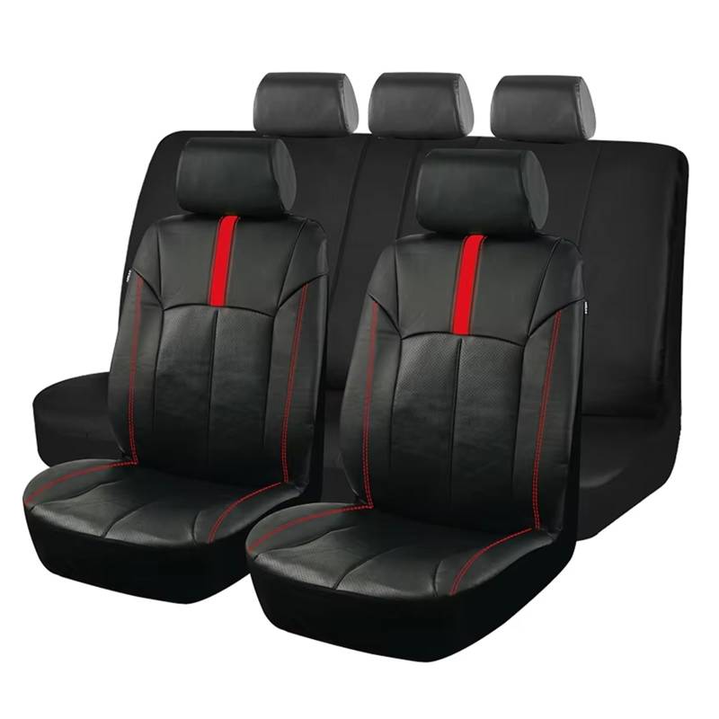 Autositzbezug Leder-Autositzbezüge-Set, Passend Für Die Meisten Autos. Wasserdichter Und Feuchtigkeitsbeständiger Autositzschutz, Zubehör Für Den Innenraum Sitzschoner Auto(Red 9 pcs) von LPAKMGAGEL
