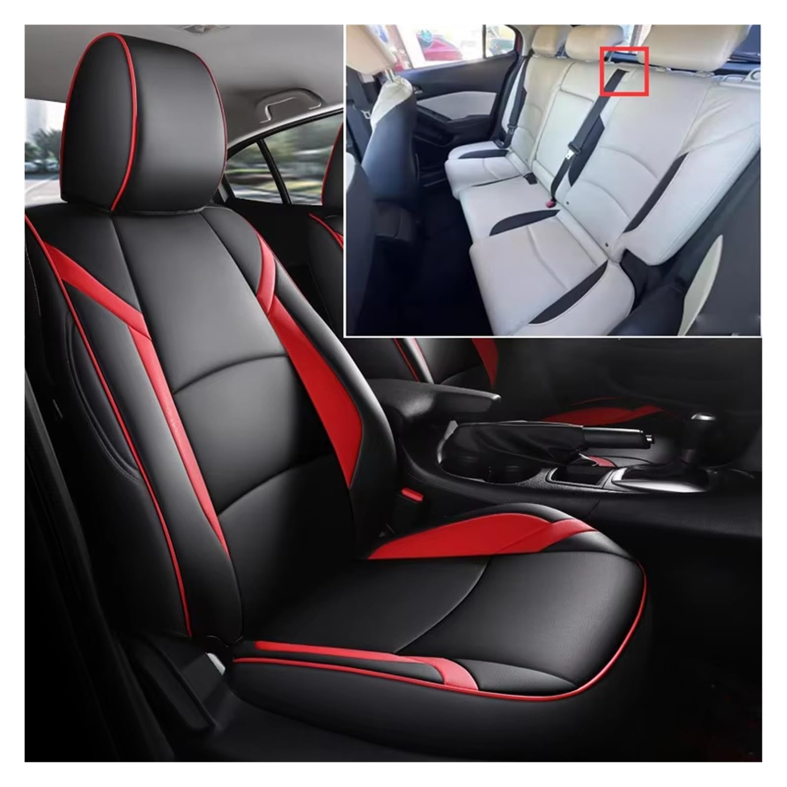 Autositzbezug Sitzbezug Für Mazda 3 Für Axela 2014-2018 Autositzschutzbezüge Lederkissen Autozubehör Sitzschoner Auto(Black Red-A) von LPAKMGAGEL