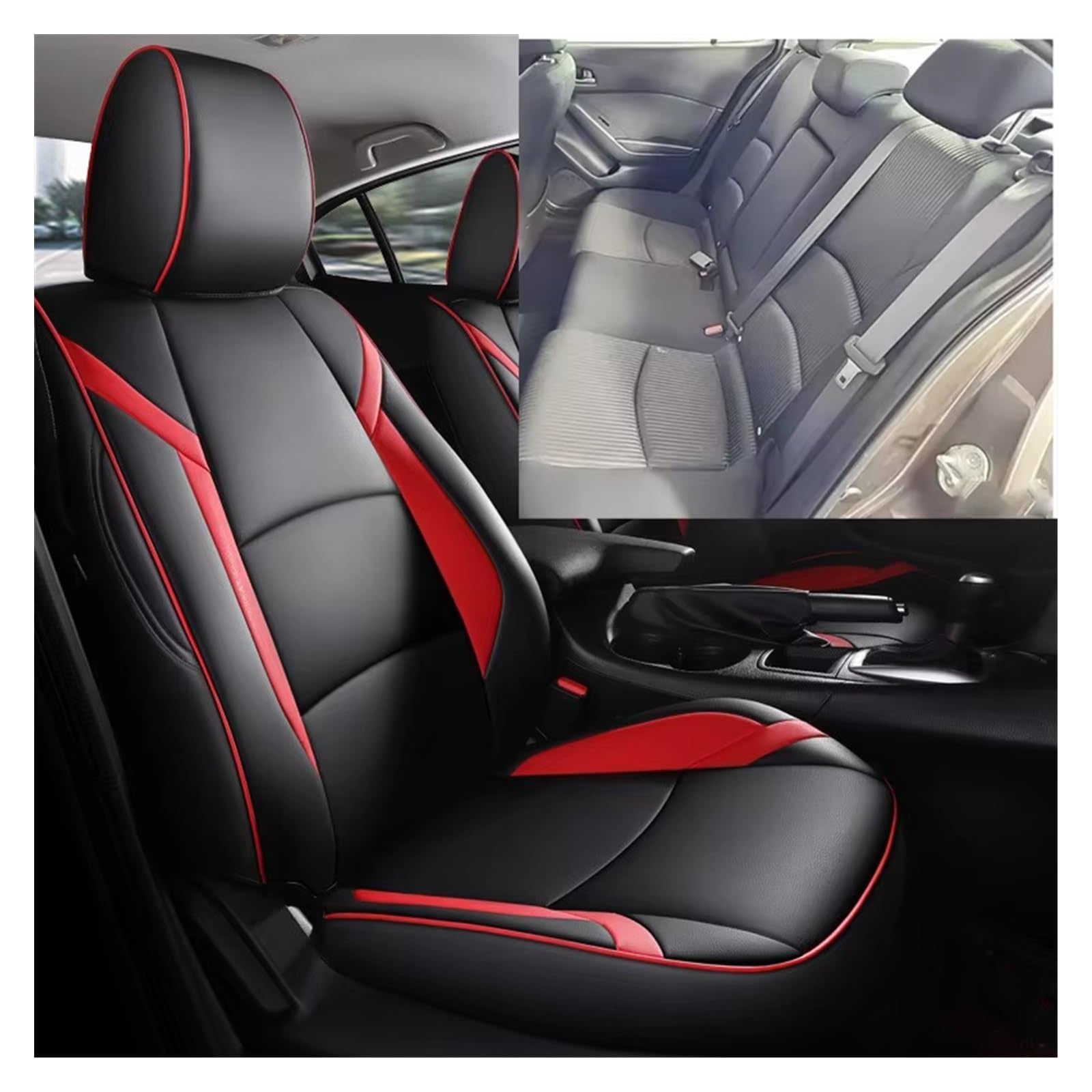 Autositzbezug Sitzbezug Für Mazda 3 Für Axela 2014-2018 Autositzschutzbezüge Lederkissen Autozubehör Sitzschoner Auto(Black Red -B) von LPAKMGAGEL