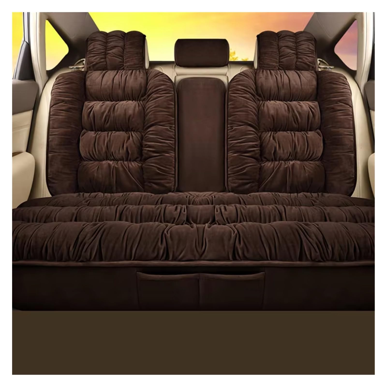 Autositzbezug Weiche Plüsch-Autositzbezüge, Warmes Sitzkissen, Hautfreundlicher Autositz-Schutzbezug, Passend Für Die Meisten Fahrzeuge Sitzschoner Auto(Rear Seat Brown) von LPAKMGAGEL