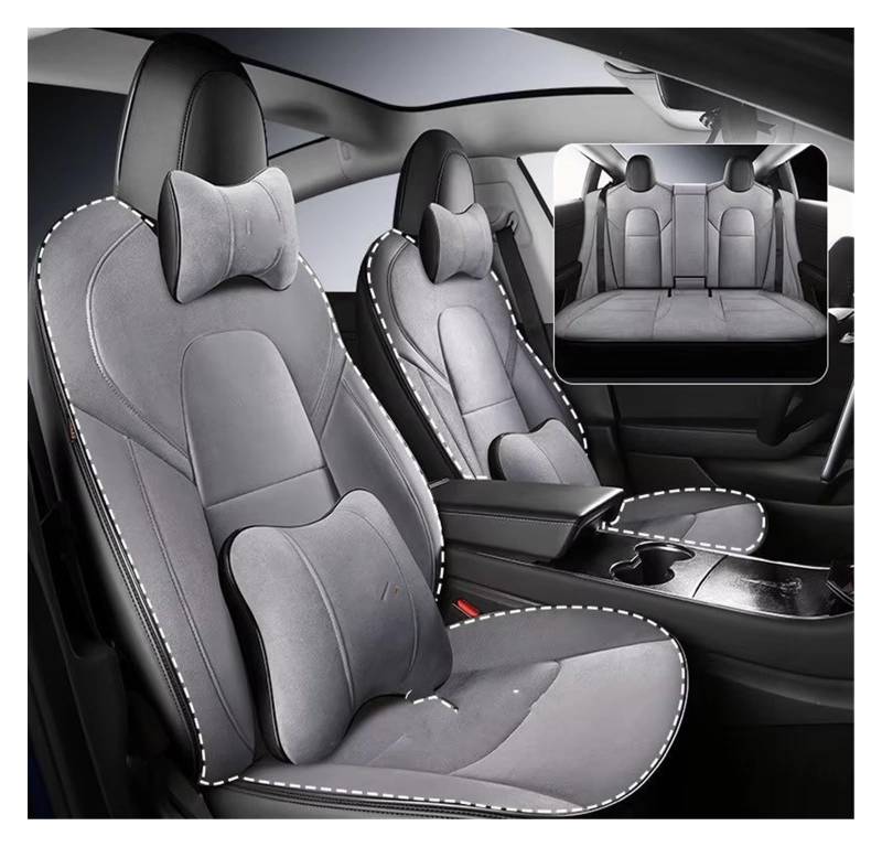 Autositzbezug Wildleder Autositzbezüge Für Tesla Für Modell 3 2018–2023 Tesla Autositz Schützende Innenausstattung Sitzschoner Auto(Black Grey) von LPAKMGAGEL