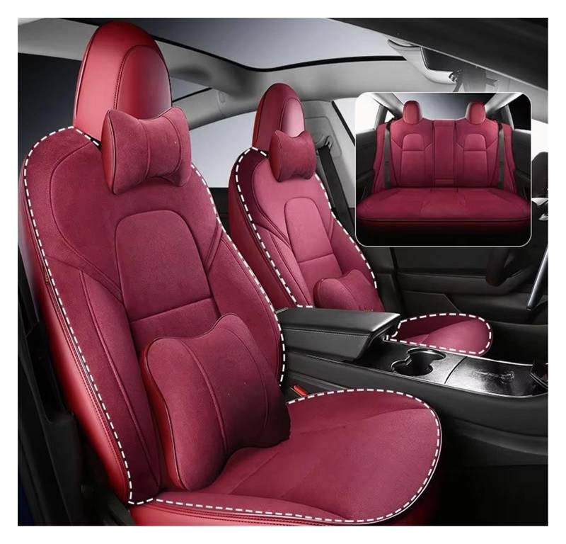 Autositzbezug Wildleder Autositzbezüge Für Tesla Für Modell 3 2018–2023 Tesla Autositz Schützende Innenausstattung Sitzschoner Auto(Wine red) von LPAKMGAGEL