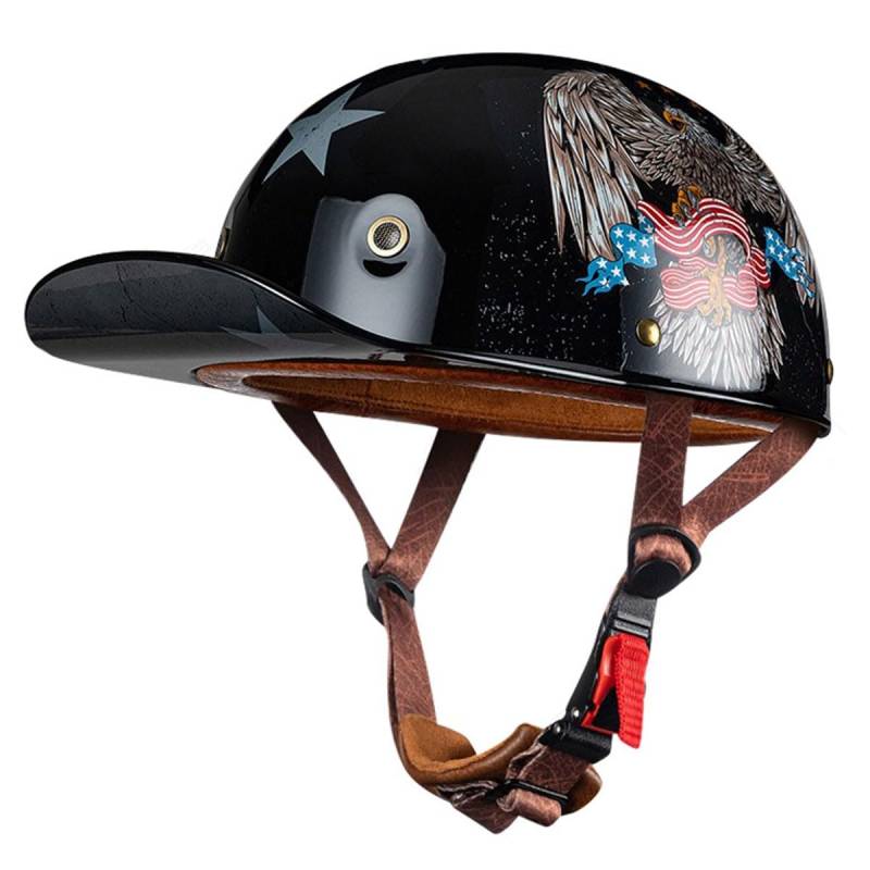 Deutsche Motorrad Halbhelme Mit ECEDOT Zulassung Jethelm Retro Scooter-Helm Halbschalenhelm Baseball Cap Motorradhelm Für Männer Frauen Chopper Moped Roller-Helm 15,X;L:61-62CM von LPXPLP