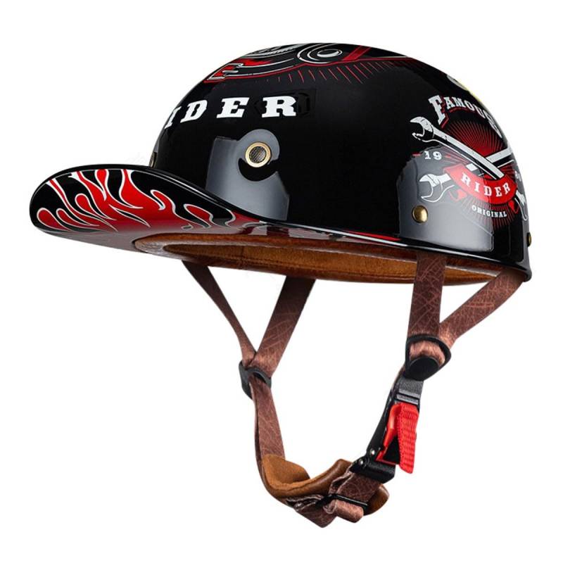 Deutsche Motorrad Halbhelme Mit ECEDOT Zulassung Jethelm Retro Scooter-Helm Halbschalenhelm Baseball Cap Motorradhelm Für Männer Frauen Chopper Moped Roller-Helm 16,X;L:61-62CM von LPXPLP