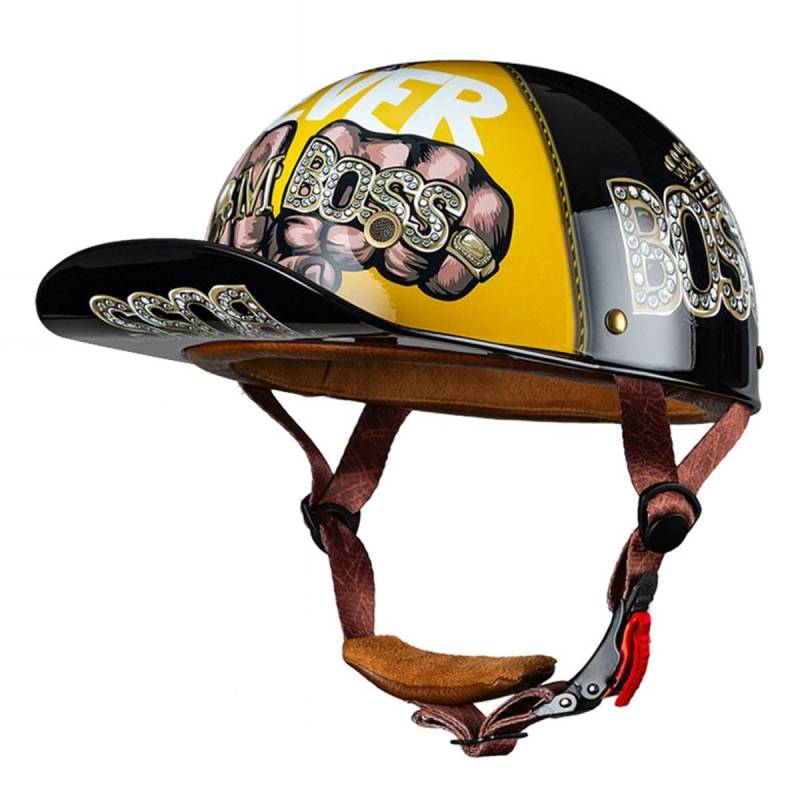 Deutsche Motorrad Halbhelme Mit ECEDOT Zulassung Jethelm Retro Scooter-Helm Halbschalenhelm Baseball Cap Motorradhelm Für Männer Frauen Chopper Moped Roller-Helm 2,XXL:63-64CM von LPXPLP