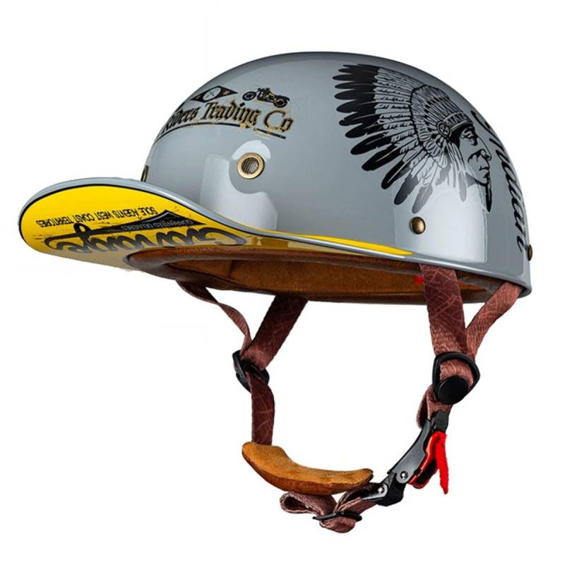 Deutsche Motorrad Halbhelme Mit ECEDOT Zulassung Jethelm Retro Scooter-Helm Halbschalenhelm Baseball Cap Motorradhelm Für Männer Frauen Chopper Moped Roller-Helm 7,X;L:61-62CM von LPXPLP