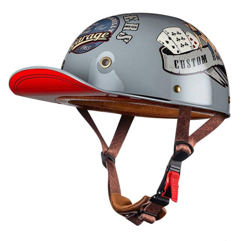 Deutsche Motorrad Halbhelme Mit ECEDOT Zulassung Jethelm Retro Scooter-Helm Halbschalenhelm Baseball Cap Motorradhelm Für Männer Frauen Chopper Moped Roller-Helm 9,X;L:61-62CM von LPXPLP