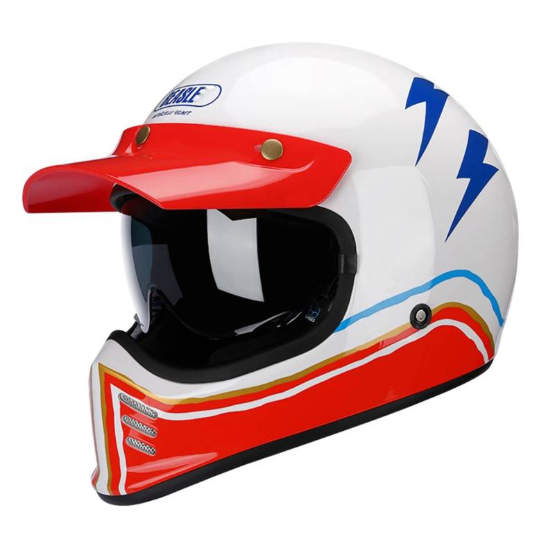 Full face Motorrad Helm Vintage Integralhelm Motorrad Scooter Retro Classic Crash Racing Touring ECE-geprüfter Helm,Atmungsaktiv und Warm für Erwachsene Männer Women B,L von LPXPLP