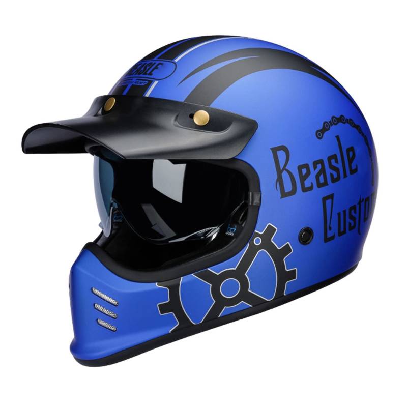 Full face Motorrad Helm Vintage Integralhelm Motorrad Scooter Retro Classic Crash Racing Touring ECE-geprüfter Helm,Atmungsaktiv und Warm für Erwachsene Männer Women E,M von LPXPLP