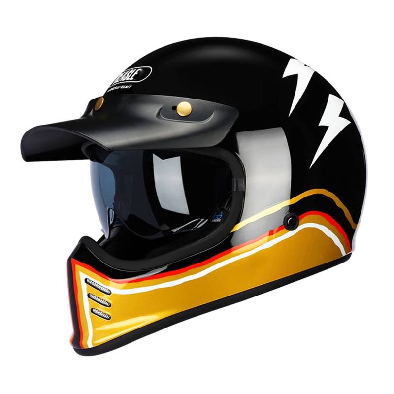 Full face Motorrad Helm Vintage Integralhelm Motorrad Scooter Retro Classic Crash Racing Touring ECE-geprüfter Helm,Atmungsaktiv und Warm für Erwachsene Männer Women G,L von LPXPLP
