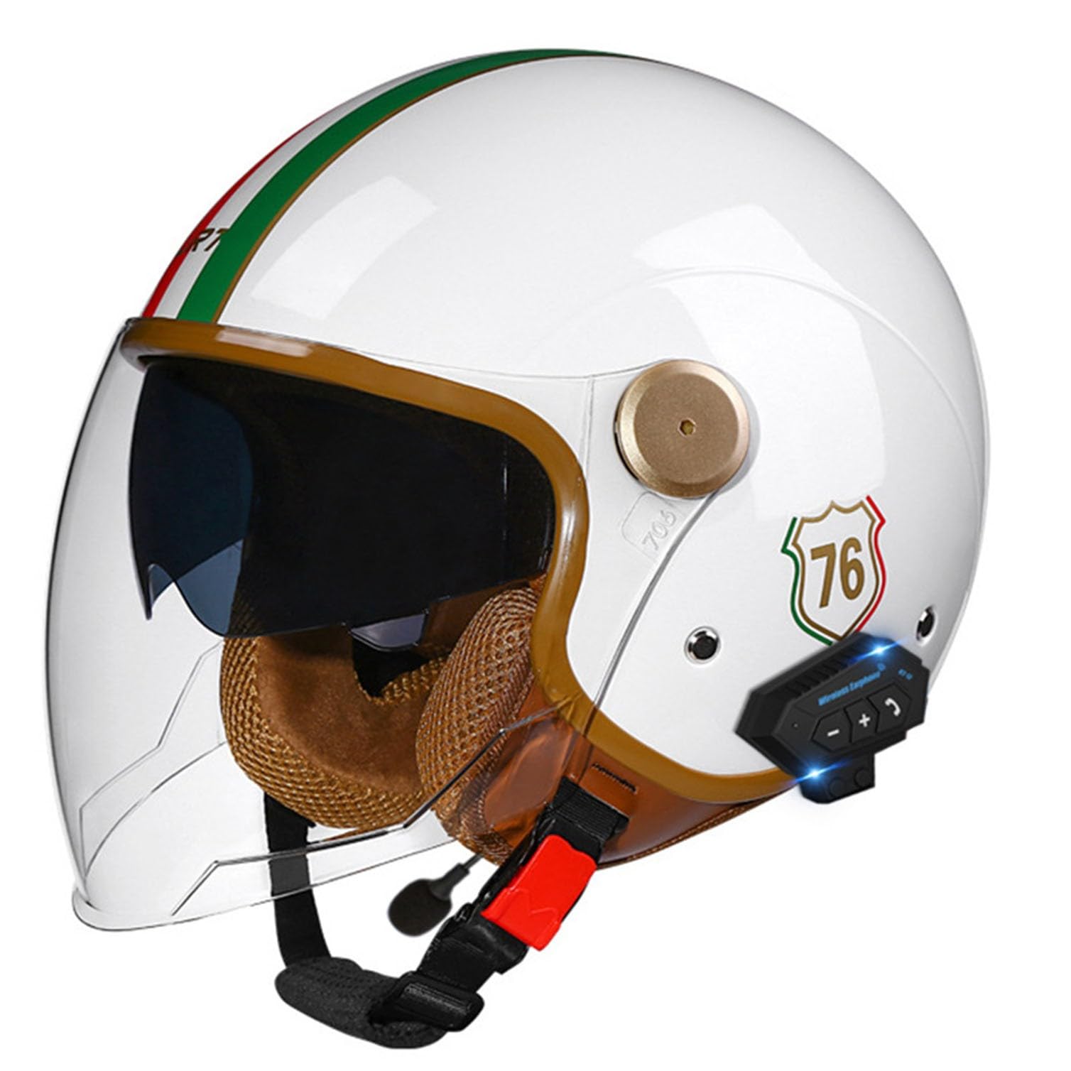 Motorradhelm Bluetooth Jethelm 3/4 Helm,ECE Zertifizierung Motorrad Integrierter Bluetooth-Helm Jet Scooter Helm Rollerhelm Jet-Helm Herren Damen Mit Doppelspiegel Herren Damen G,L von LPXPLP