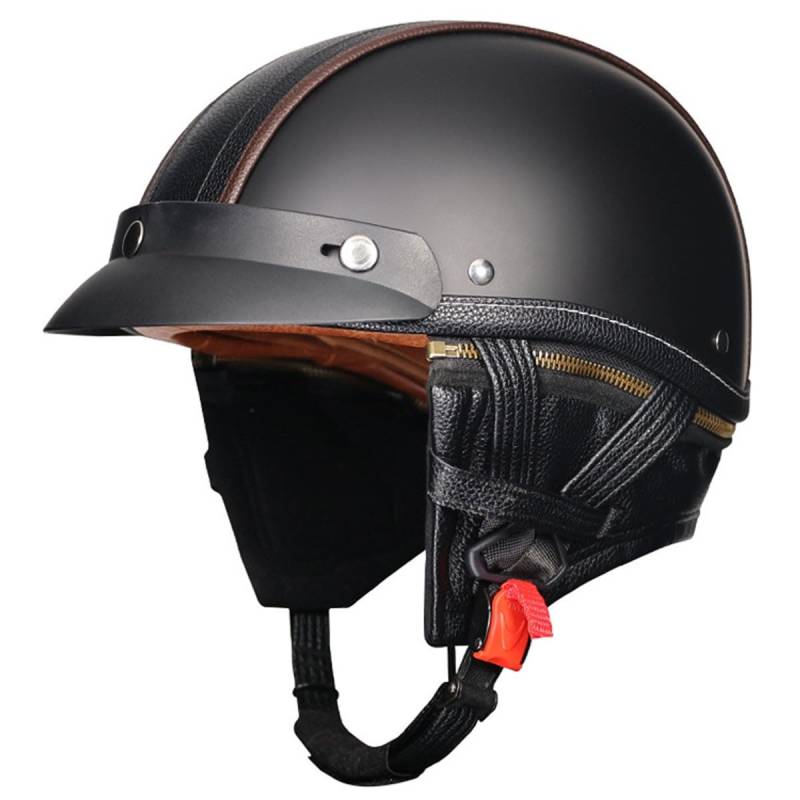 Motorradhelm Retro Leder Halbhelm Chopper Helm DOTECE Zertifizierung Motorrad Helm Halbschale Jethelm Bike Rollerhelm Für Damen Herren Mit Abnehmbares Nackenband 1,XXL:63-64CM von LPXPLP