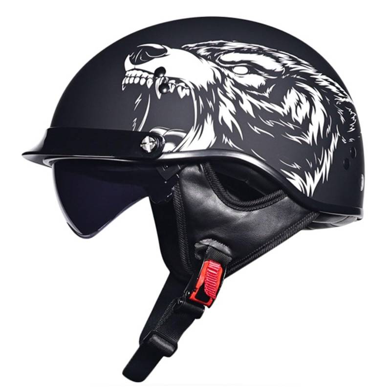 Retro Motorrad Halbhelme Motorradhelm Für Herren Damen DOTECE-Zertifizierung Jethelm Rollerhelm Mit Visier Halbschalenhelm Für Bike Cruiser Moped Scooter Offenem Helm 1,L:59-60CM von LPXPLP