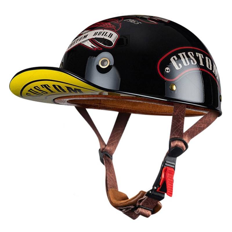 Retro Motorradhelm Halbschalenhelm ECEDOT Zulassung Baseball Cap Deutscher Stil Jethelm Roller Cool Helm Mit Schnellverschluss Unisex Motorrad Offener Helm Für Scooter 1,L:59-60CM von LPXPLP