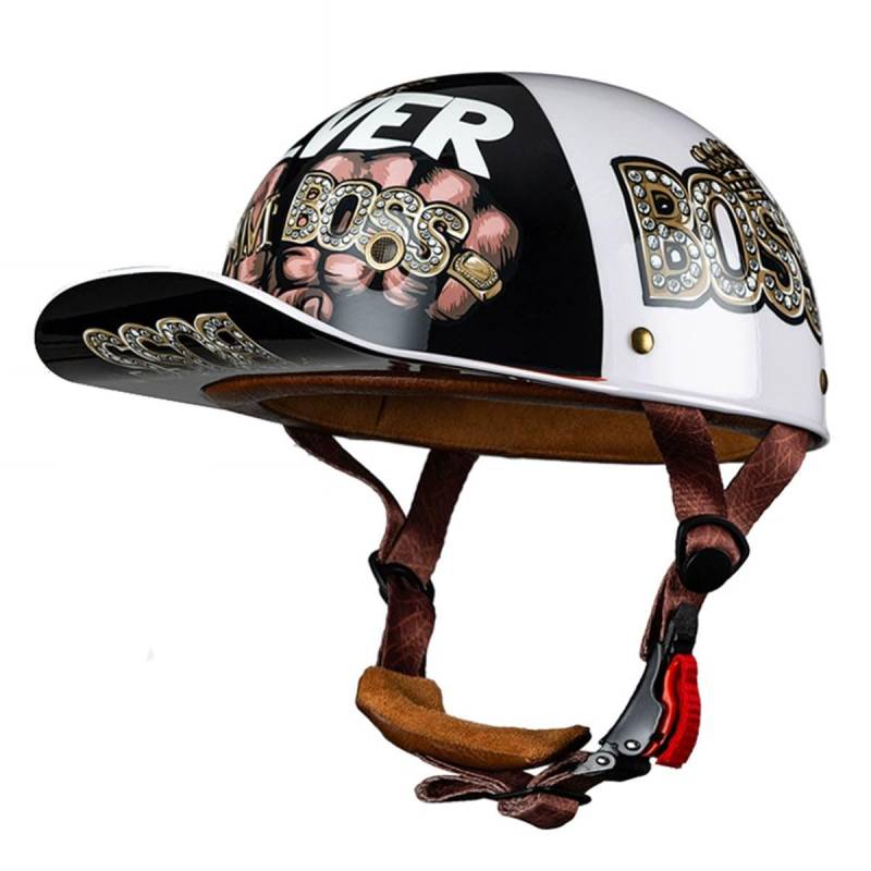Retro Motorradhelm Halbschalenhelm ECEDOT Zulassung Baseball Cap Deutscher Stil Jethelm Roller Cool Helm Mit Schnellverschluss Unisex Motorrad Offener Helm Für Scooter 3,M:57-58CM von LPXPLP