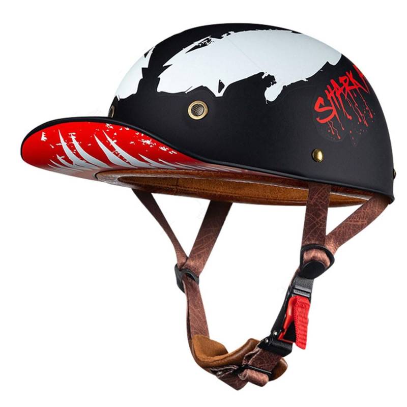 Retro Motorradhelm Halbschalenhelm ECEDOT Zulassung Baseball Cap Deutscher Stil Jethelm Roller Cool Helm Mit Schnellverschluss Unisex Motorrad Offener Helm Für Scooter 4,M:57-58CM von LPXPLP