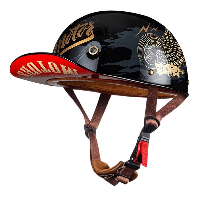 Retro Motorradhelm Halbschalenhelm ECEDOT Zulassung Baseball Cap Deutscher Stil Jethelm Roller Cool Helm Mit Schnellverschluss Unisex Motorrad Offener Helm Für Scooter 9,L:59-60CM von LPXPLP