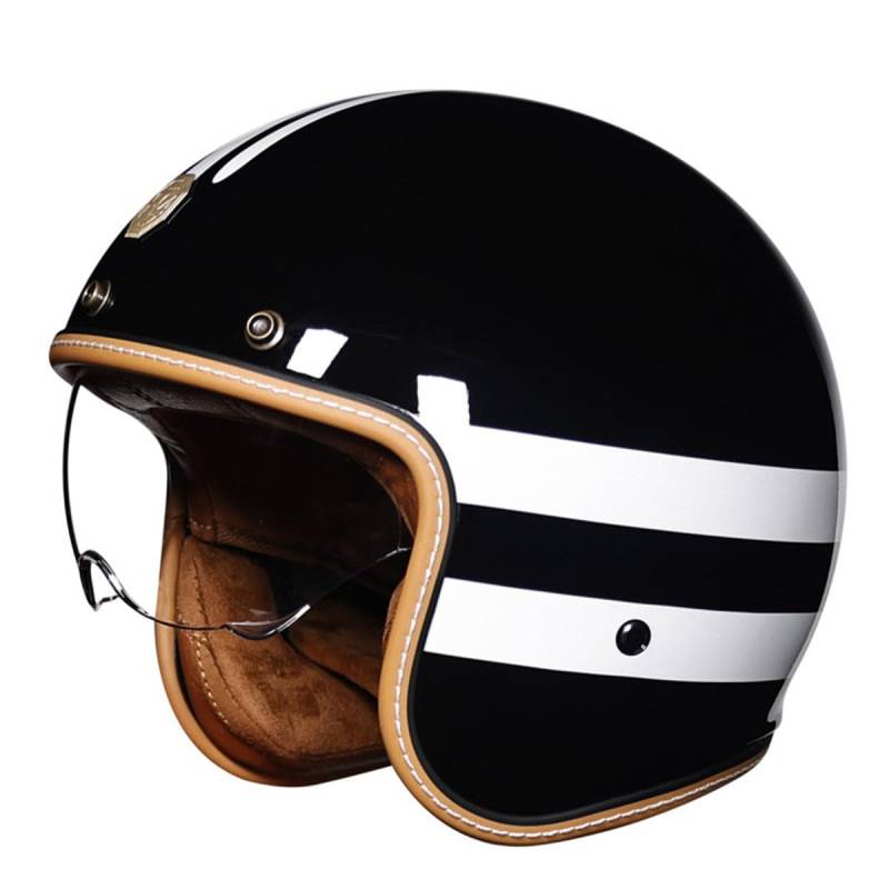 Retro Oldtimer Halbschale Jethelm Motorrad-Helm DOTECE-Zulassung 3/4 Rollerhelm Cruiser Motorradhelm Halbschalenhelm Mit Sonnenblende Offener Helm Für Damen Herren 2,L:59-60CM von LPXPLP