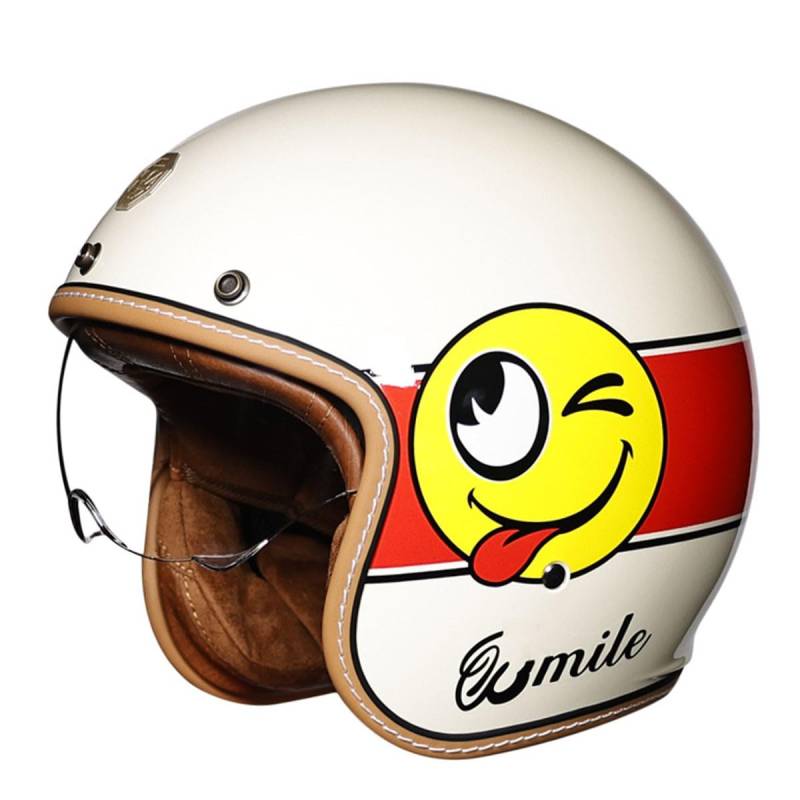 Retro Oldtimer Halbschale Jethelm Motorrad-Helm DOTECE-Zulassung 3/4 Rollerhelm Cruiser Motorradhelm Halbschalenhelm Mit Sonnenblende Offener Helm Für Damen Herren 7,L:59-60CM von LPXPLP