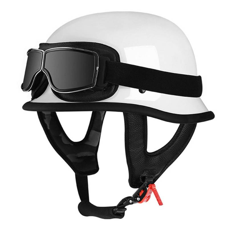Vintage Deutsche Motorrad Halbhelme DOTECE Zugelassen Jethelm Scooter-Helm Moped Helm Motorrad Helm Mit Brille Brain-Cap Halbschale Chopper Helm Roller Helm Für Cruiser 3,L:59-60CM von LPXPLP