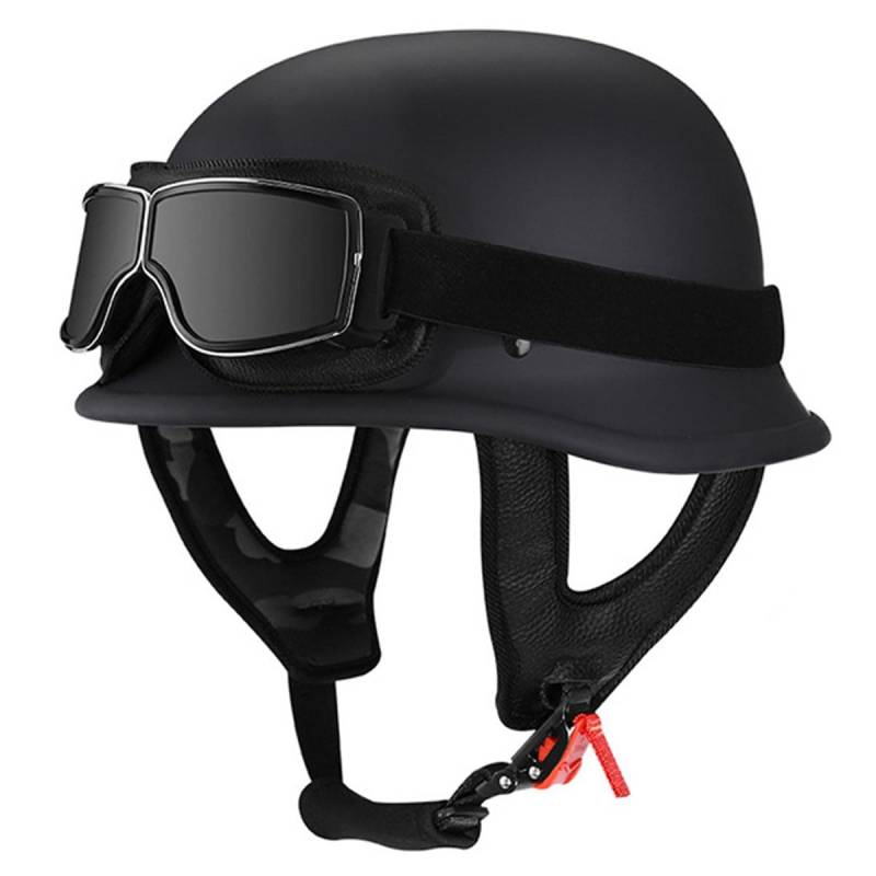 Vintage Deutsche Motorrad Halbhelme DOTECE Zugelassen Jethelm Scooter-Helm Moped Helm Motorrad Helm Mit Brille Brain-Cap Halbschale Chopper Helm Roller Helm Für Cruiser 4,L:59-60CM von LPXPLP