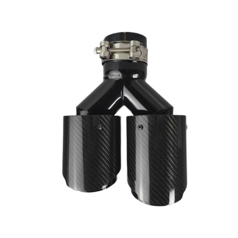 Auto Auspuff Endrohr 1 Stück Auto Carbon Fiber Glossy Schalldämpfer Spitze Doppel Ausgang Auspuffrohr Schalldämpfer Düse Dekoration Universal Edelstahl Schwarz Schalldämpfer Spitze(60mm-101mm-Left) von LPXYZD
