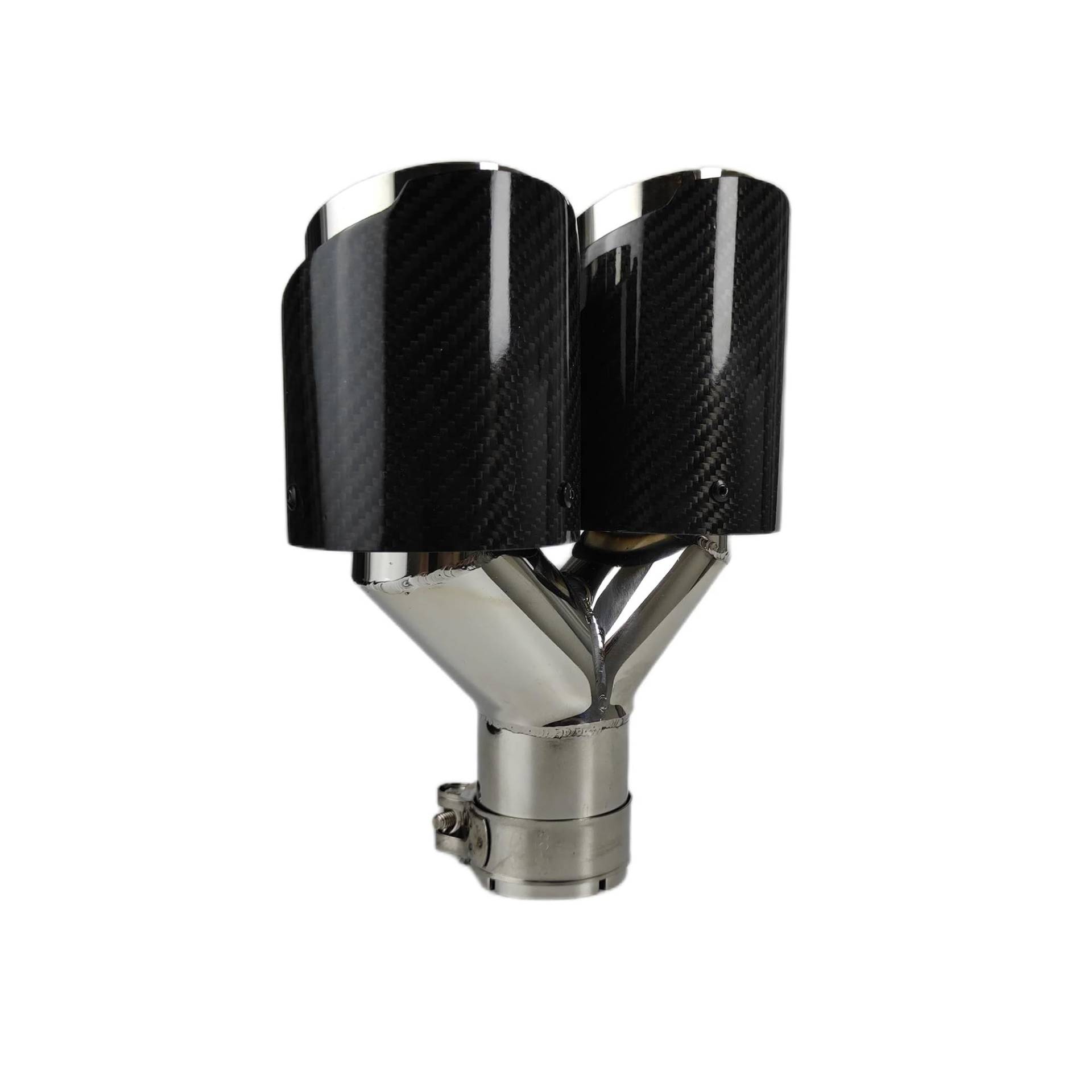 Auto Auspuff Endrohr 1 Stück Universal Auto Carbon Fiber Glossy Schalldämpfer Spitze Doppel Ausgang Auspuffrohr Schalldämpfer Düse Dekoration Schalldämpfer Spitze(76.2mm-89mm-Left) von LPXYZD