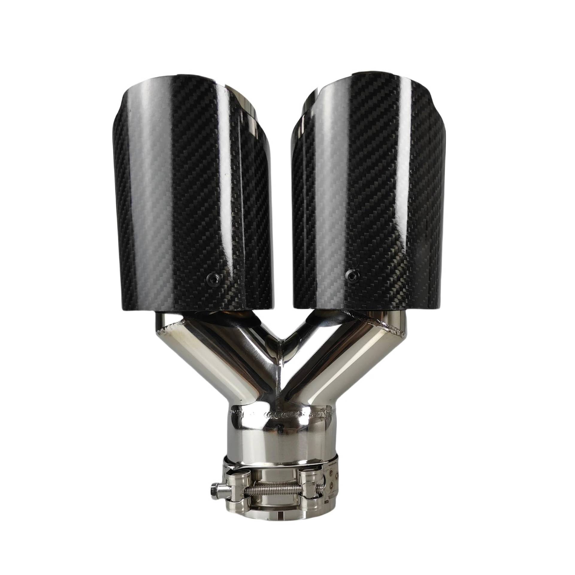 Auto Auspuff Endrohr 1 Stück Universal Auto Carbon Fiber Tail Throat Schalldämpfer Gleiche Länge Double Out Twill Glänzend Auspuffspitze Schalldämpfer Spitze(76.2mm-89mm) von LPXYZD