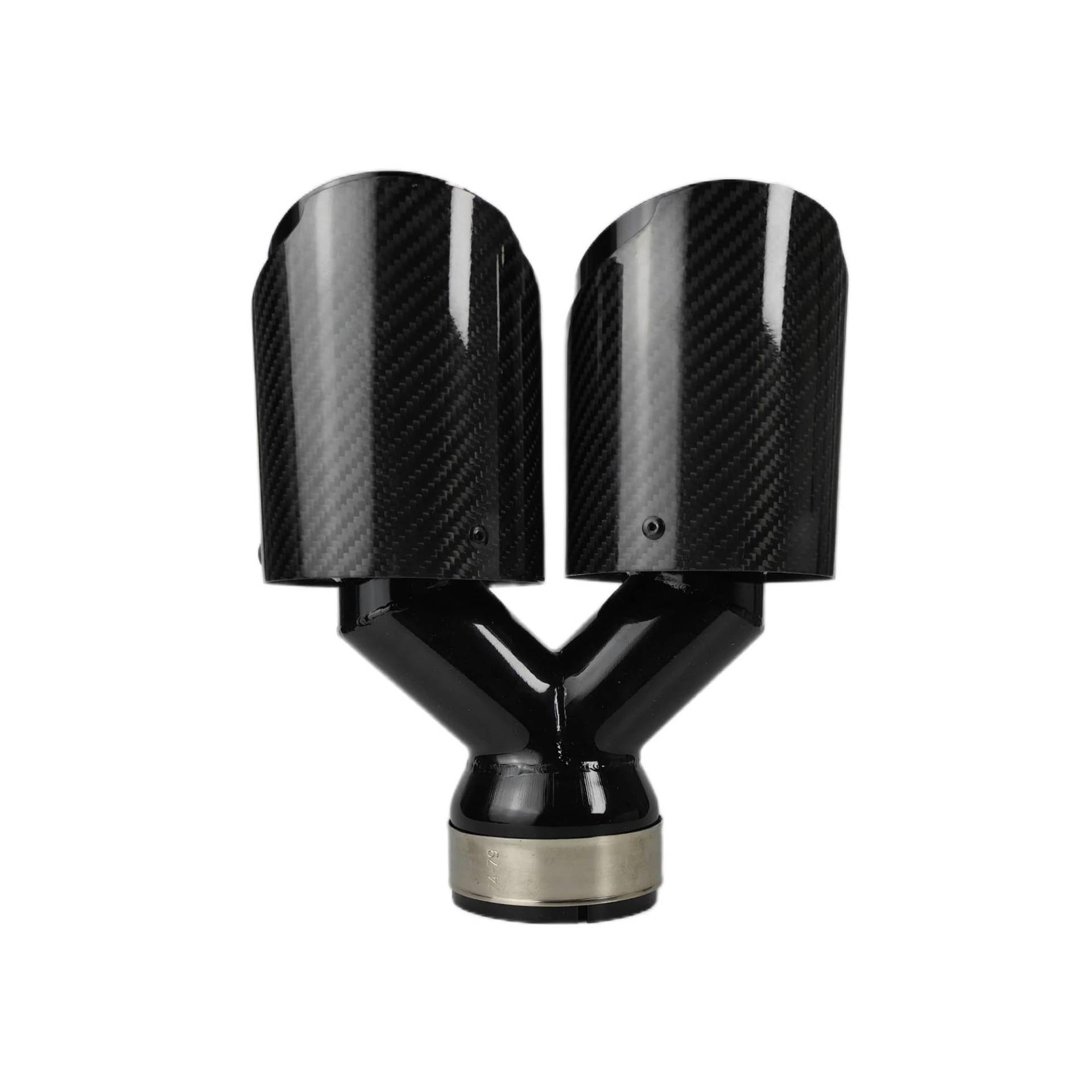 Auto Auspuff Endrohr 1 Stück Universal Auto Carbon Fiber Tail Throat Schalldämpfer Gleiche Länge Schwarz Double Out Twill Glänzend Auspuffspitze Schalldämpfer Spitze(51mm-89mm) von LPXYZD