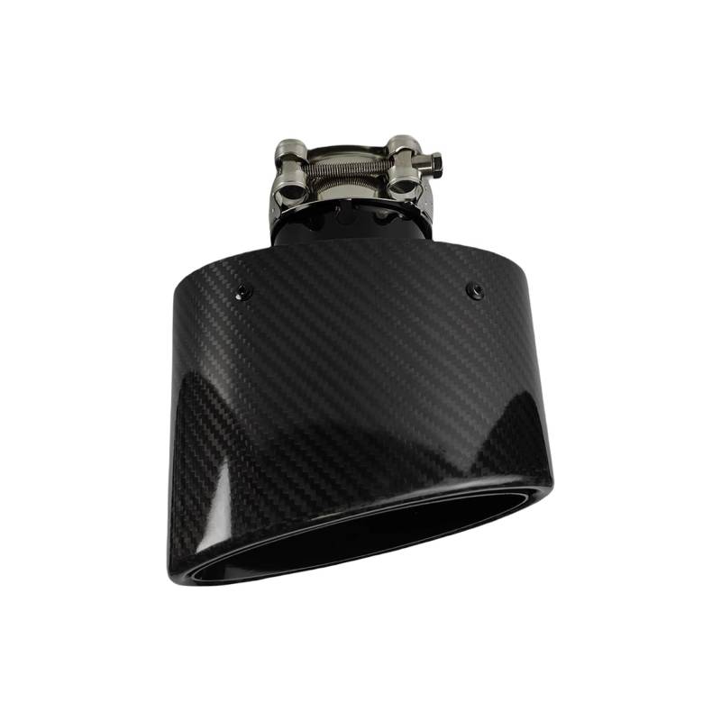 Auto Auspuff Endrohr 1 Stück Universal Auto Glänzend Carbon Fiber Schalldämpfer Spitze Auspuffrohr Düse Dekoration Edelstahl Silber Oval 150mm Kippbar Links Rechts Schalldämpfer Spitze(Bright Black-60 von LPXYZD