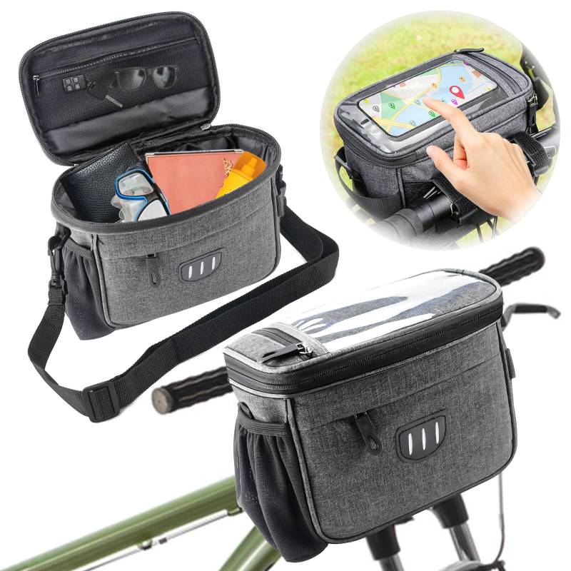 LPZMPZ Fahrradtasche Lenker Vorne 5L Lenkertasche Fahrrad Ebike Wasserdicht Lenkertaschen Bikepacking mit Handyhalterung, Touchscreen Und Abnehmbarer Schultergurt von LPZMPZ
