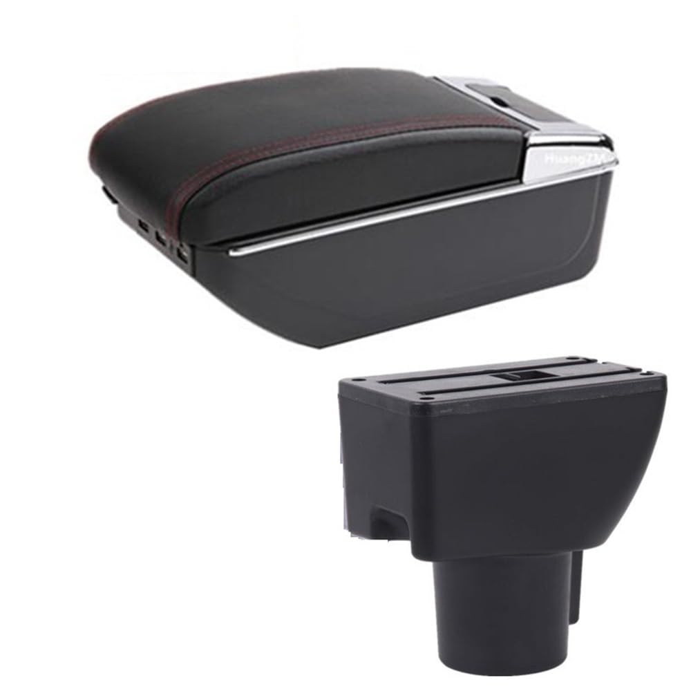 Auto Mittelkonsole Armlehne Für Hyundai Für Getz lehne Box Auto lehne Box Zentrale Lagerung Box Innen Doppelte Schicht lehnen Auto Zubehör(D red line 7USB) von LRSJJ