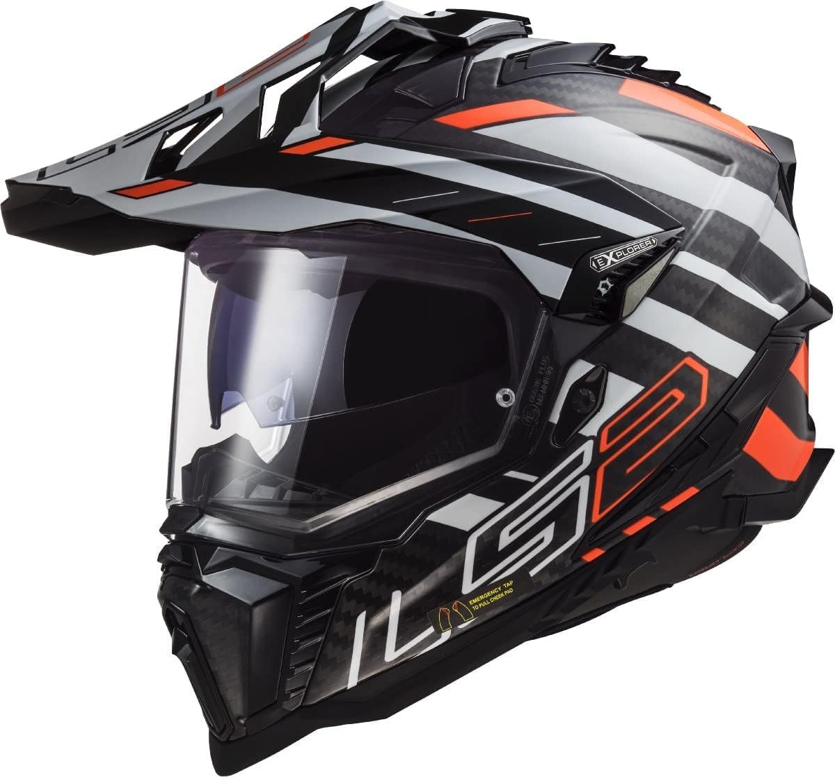 LS2, Motocross Helm EXPLORER CARBON EDGE Black Orange White, XS von LS2