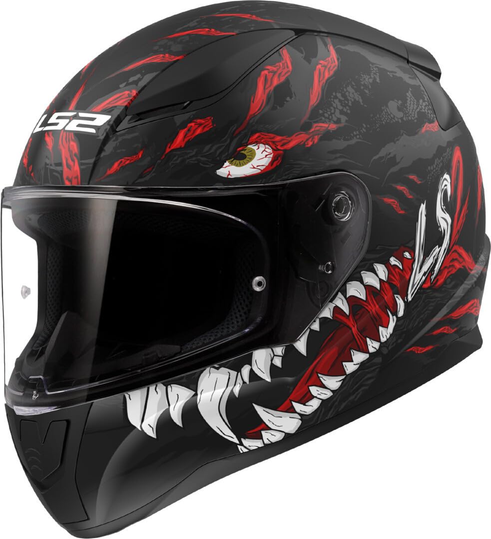 LS2, Integraler Motorradhelm RAPID II KAIJU Matt Black Red White, M von LS2