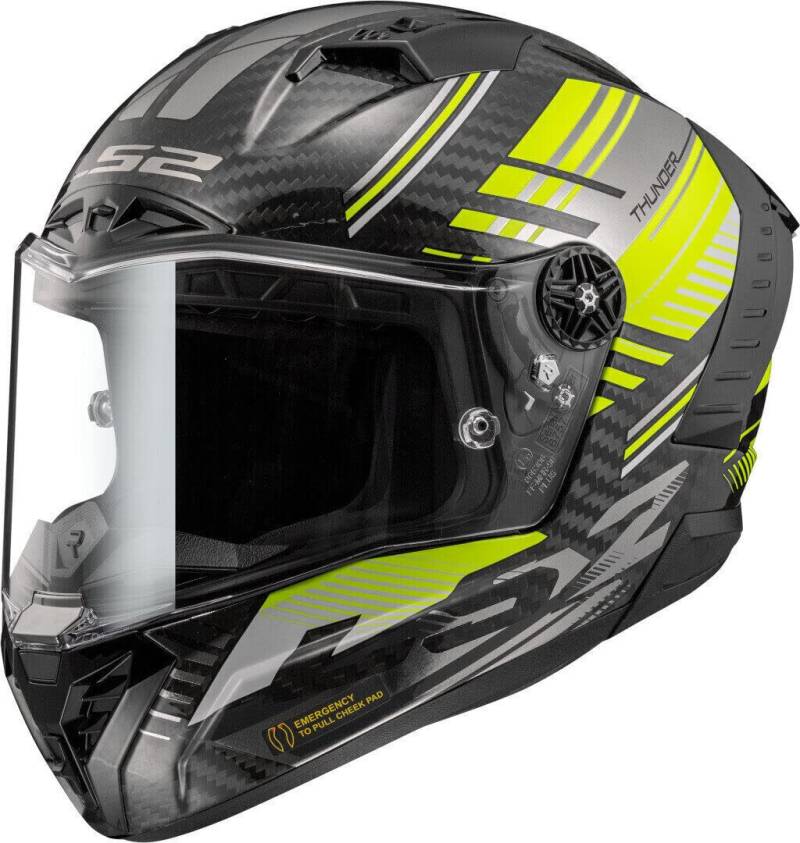LS2, Integraler Motorradhelm THUNDER CARBON VOLT Black H-V Yellow, XXL von LS2