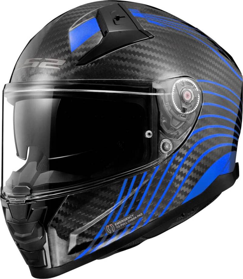 LS2, Integralhelme motorrad VECTOR II carbon FLUX gloss blue, XXL von LS2