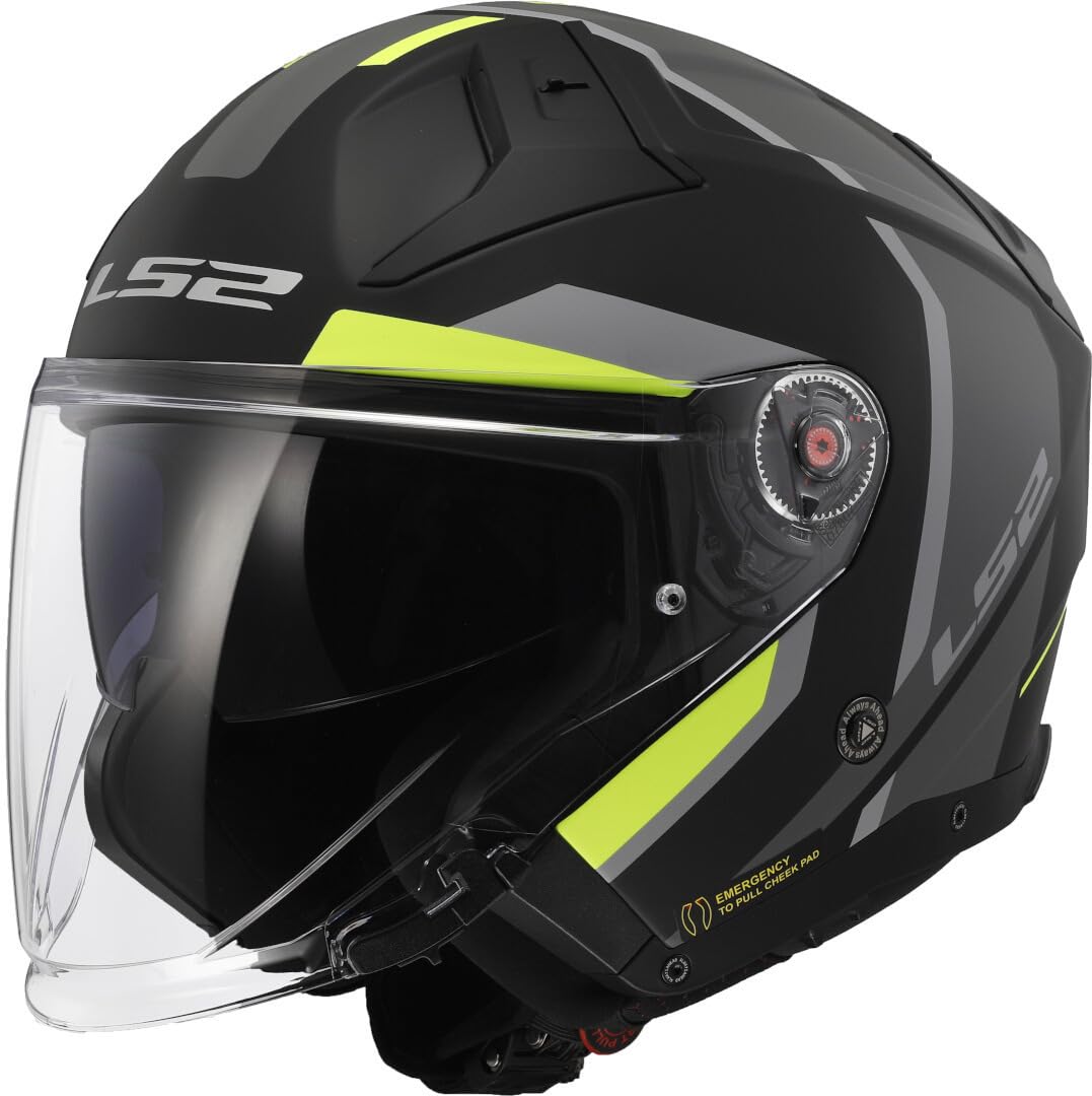 LS2, Jet-Motorradhelm INFINITY II FOCUS Matt Black H-V Yellow, L von LS2