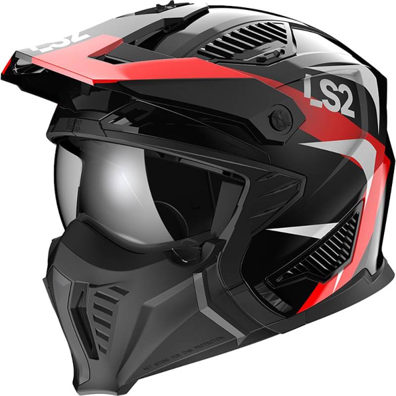 LS2, Jet/Modularhelme Motorrad DRIFTER TRIALITY Gloss Black Red, XXL von LS2