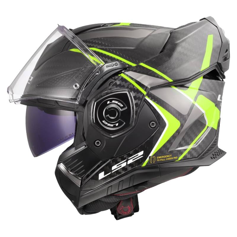 LS2, Modularer Motorradhelm ADVANT X CARBON FUTURE II Gloss H-V Yellow, 3XL von LS2