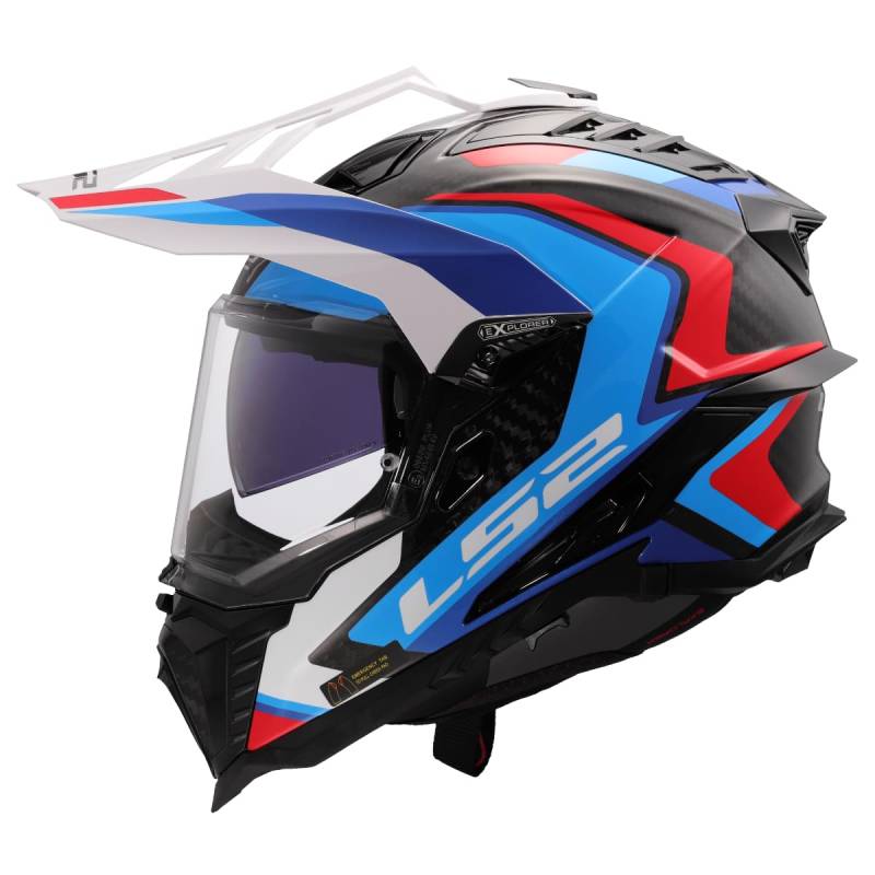 LS2, Motocross-Helm Explorer Carbon Frontier II Gloss White Blue, XXL von LS2