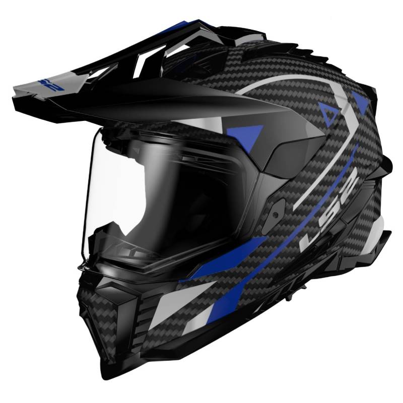 LS2, Motorrad-Crosshelm Explorer Carbon Adventure Blue, XXL von LS2