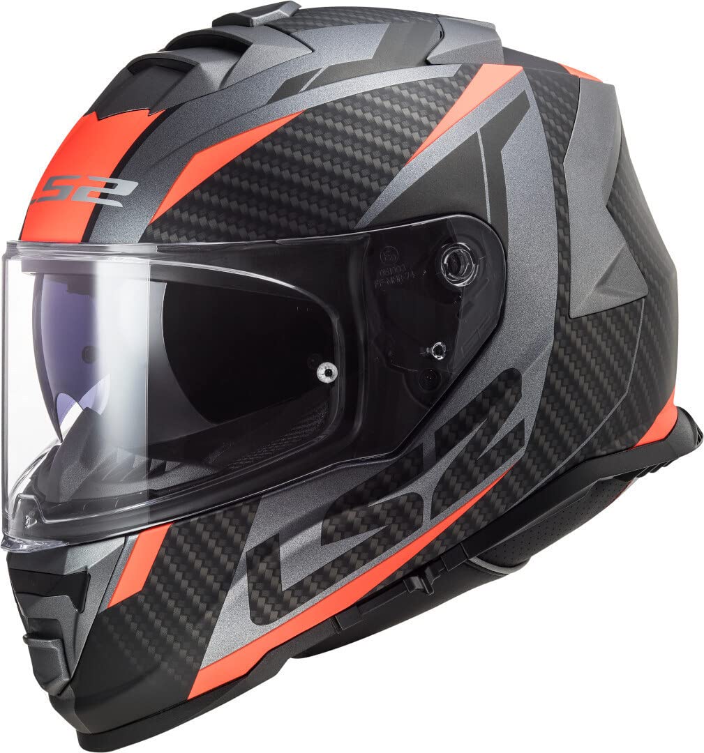 LS2, Integraler Motorradhelm STORM RACER Matt Titanium Fluo Orange, XL von LS2