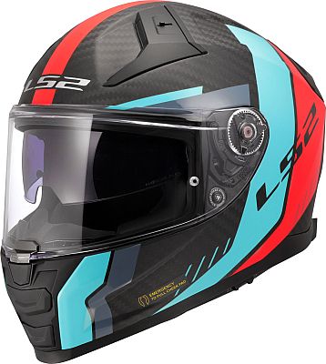 LS2 FF811 Vector II Carbon Grid, Integralhelm - Schwarz/Rot/Türkis - M von LS2