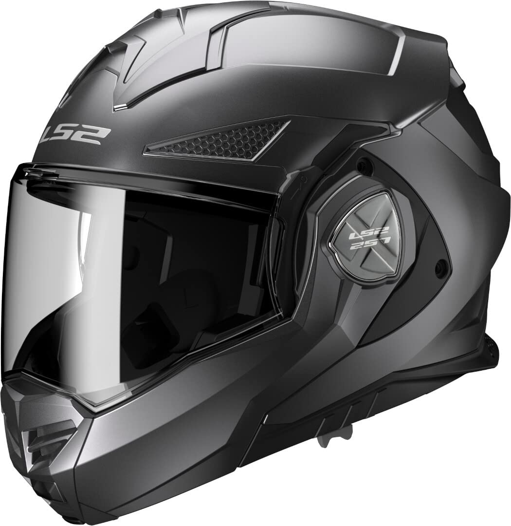 LS2 Helm Advant X Solid FF901 matt Titanium Größe M | Klares Visier | Klapphelme | Ratsche | Glasfaser | geeignet für Mofa, Moped, Motorrad, Roller von LS2