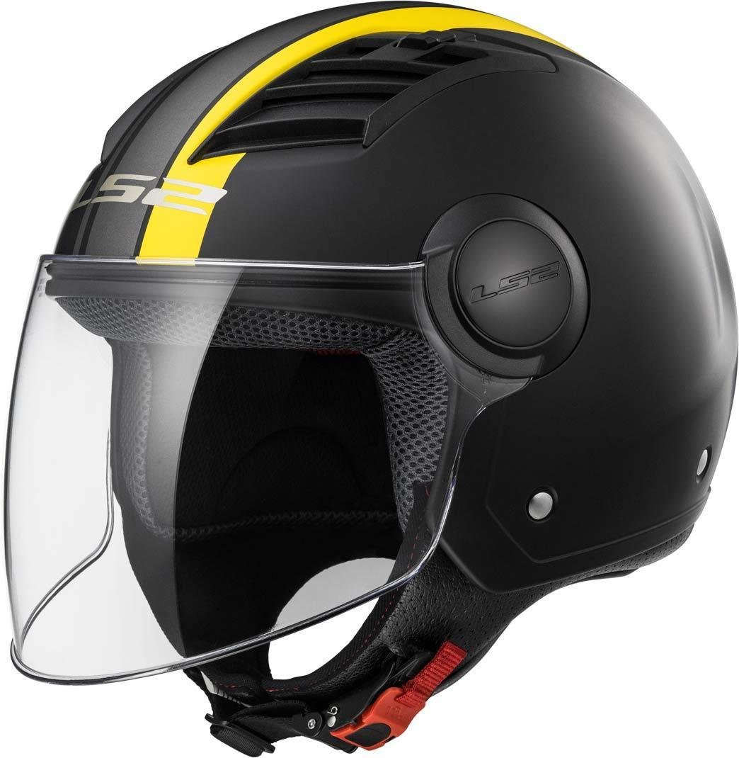 LS2 Helm Airflow Metropolis OF562 matt schwarz/gelb Größe XS | Klares Visier | Jethelme | Ratsche | Kunststoff | geeignet für Mofa, Moped, Motorrad, Roller von LS2